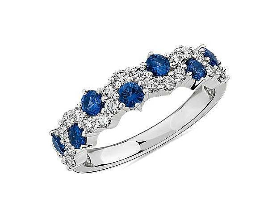 Rings | Blue Nile Staggered Sapphire And Diamond Ring In 14K White Gold