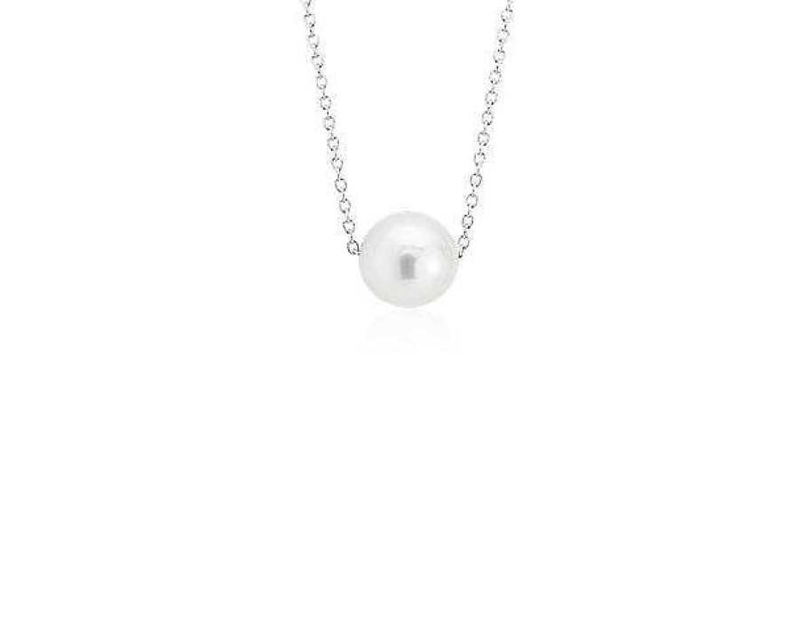 Necklaces | Blue Nile Classic Akoya Cultured Pearl Floating Pendant In 14K White Gold (7.5Mm)