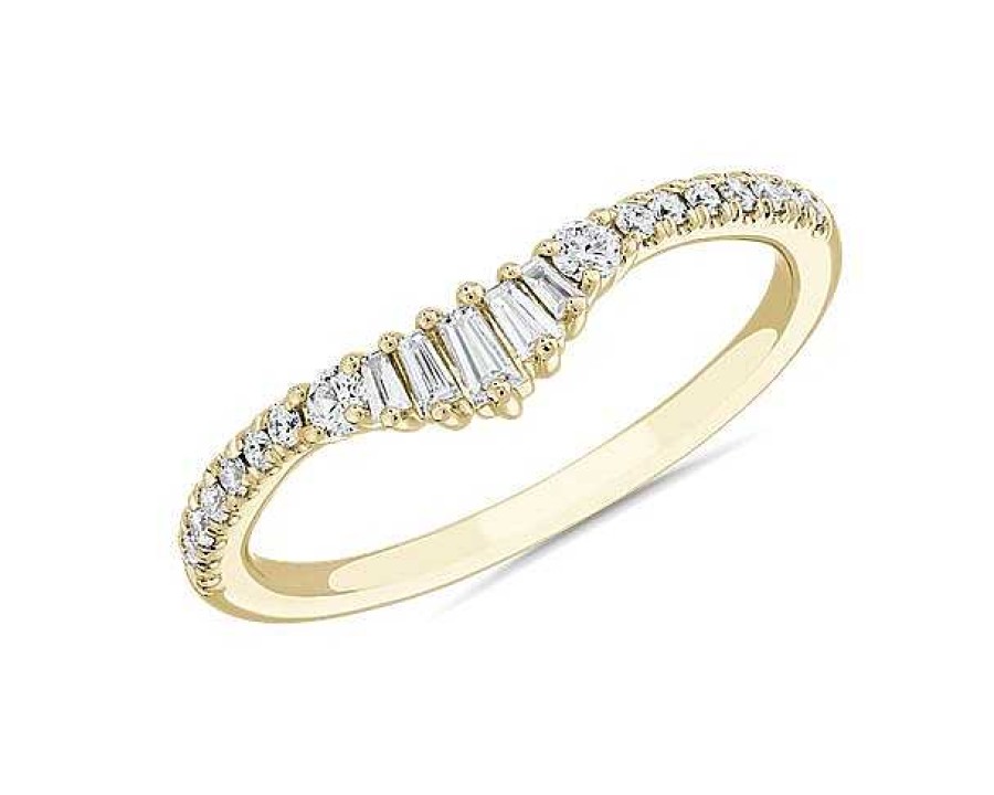 Rings | Blue Nile Petite Curved Baguette And Pav Diamond Wedding Ring In 14K Yellow Gold (1/4 Ct. Tw.)