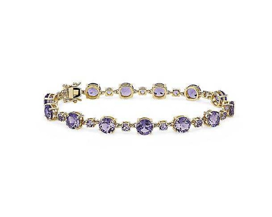 Bracelets | Blue Nile Amethyst And Rose De France Alternating Bracelet In 14K Yellow Gold