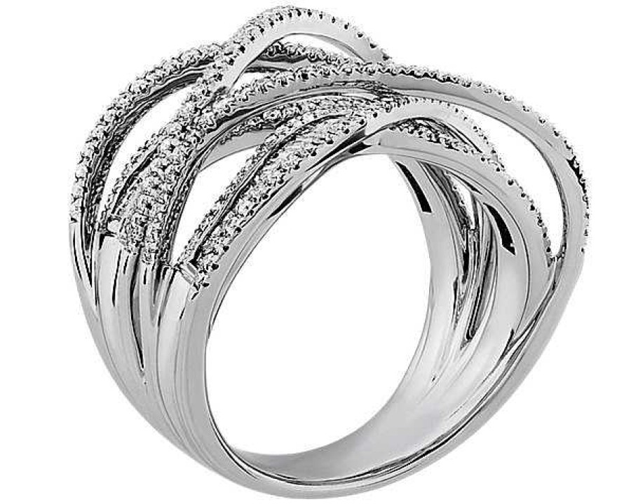 Rings | Blue Nile Crossover Round And Baguette Diamond Fashion Ring In 14K White Gold (7/8 Ct. Tw)