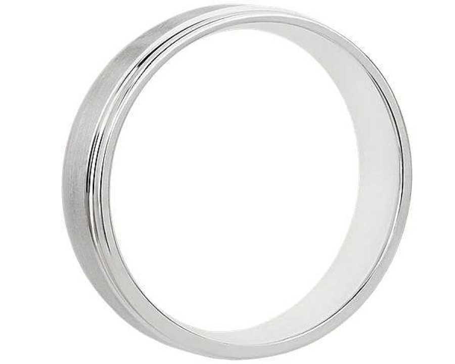 Men'S Rings | Blue Nile Brushed Inlay Wedding Ring In 18K White Gold (5Mm)