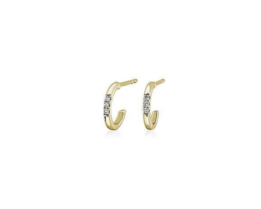 Earrings | Blue Nile Petite Diamond Huggie Mini-Hoop Earrings In 14K Yellow Gold