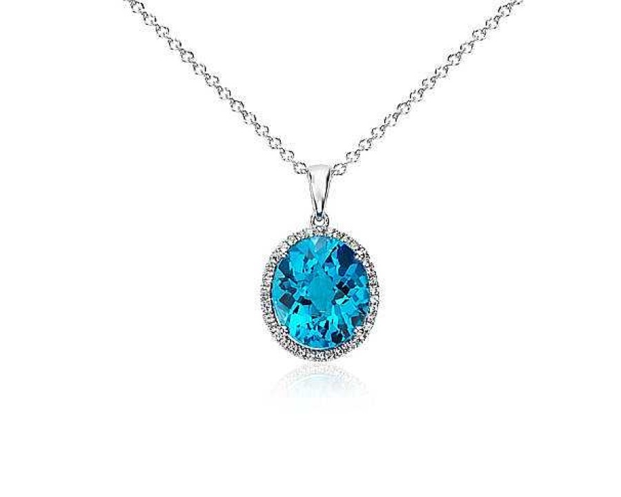 Necklaces | Blue Nile Swiss Blue Topaz And White Sapphire Halo Oval Pendant In Sterling Silver (12X10Mm)