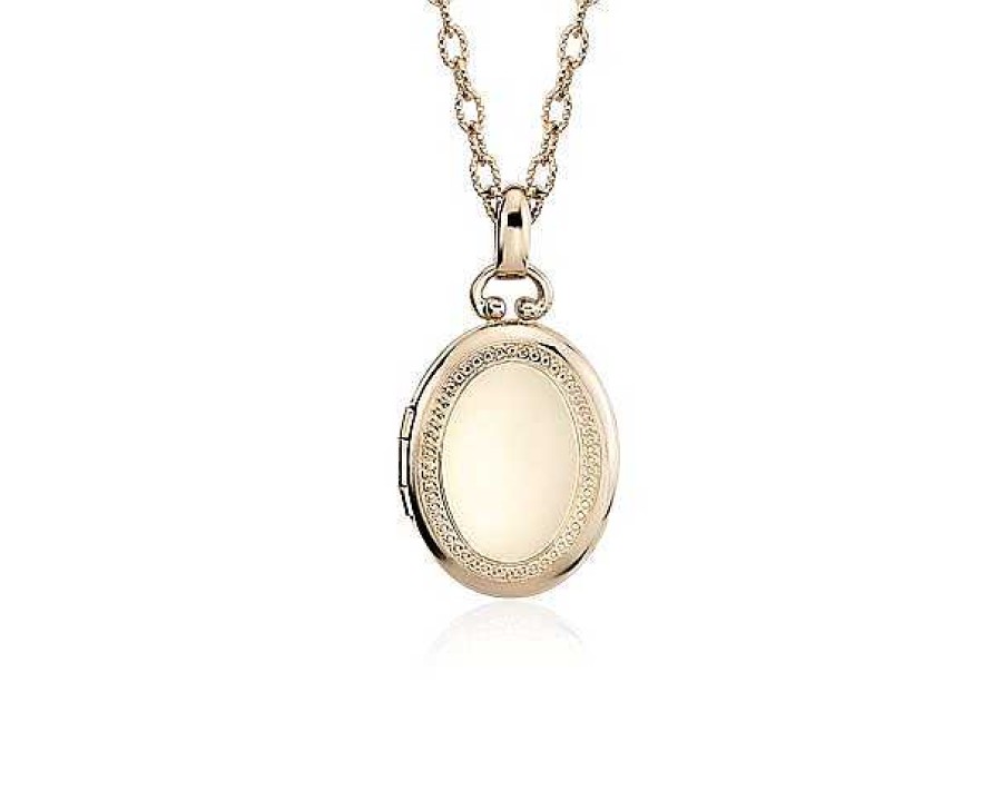 Necklaces | Blue Nile 18" Oval Beaded Locket In 14K Yellow Gold (2.3 Mm)