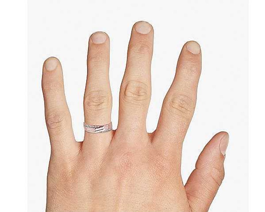 Men'S Rings | Blue Nile Diagonal Lined With Pav Diamond Edge Men'S Wedding Ring In 14K Rose Gold (1/8 Ct. Tw.)