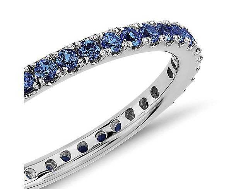 Rings | Blue Nile Riviera Pav Sapphire Eternity Ring In 18K White Gold (1.5Mm)