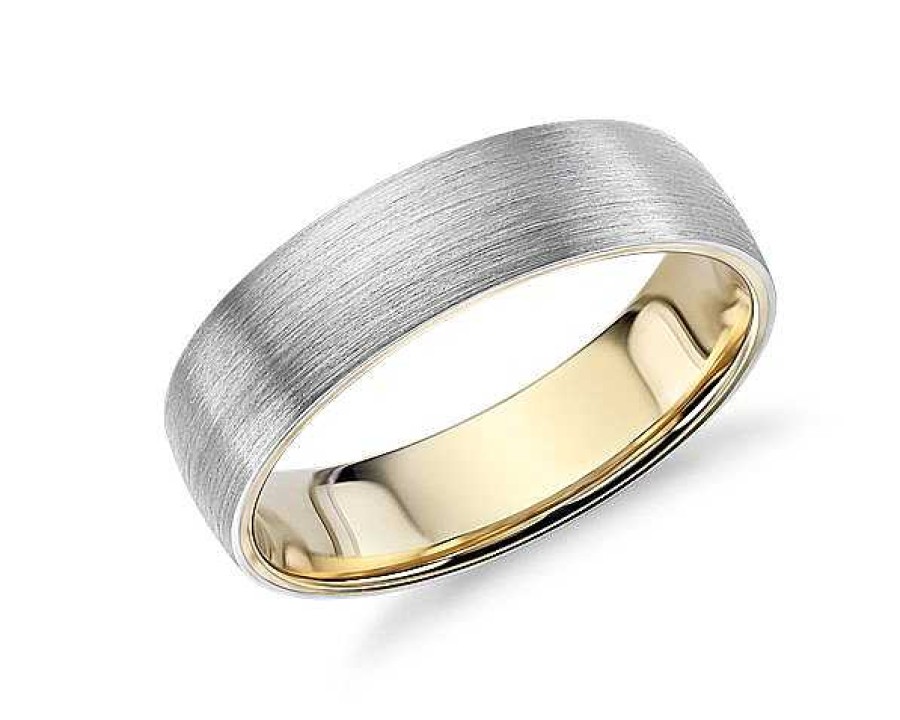 Men'S Rings | Blue Nile Matte Classic Wedding Ring In Platinum And 18K Yellow Gold (6Mm)