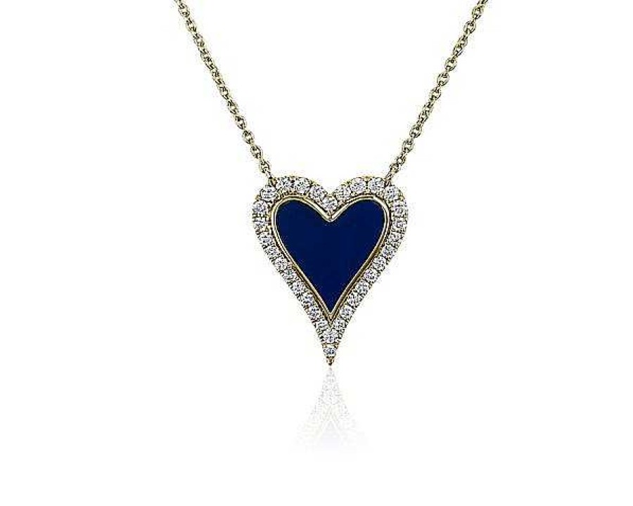 Necklaces | Blue Nile Diamond Heart Pendant With Blue Resin In 14K Yellow Gold (1/4 Ct. Tw.)