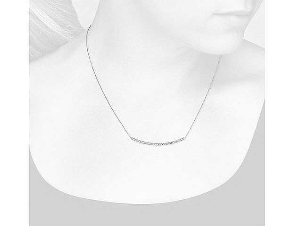 Necklaces | Blue Nile Diamond Delicate Curved Bar Necklace In 14K White Gold (3/8 Ct. Tw.)