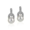 Earrings | Blue Nile Diamond Door Knocker Earrings With South Sea Cultured Pearls In 18K White Gold (9.5-10Mm)