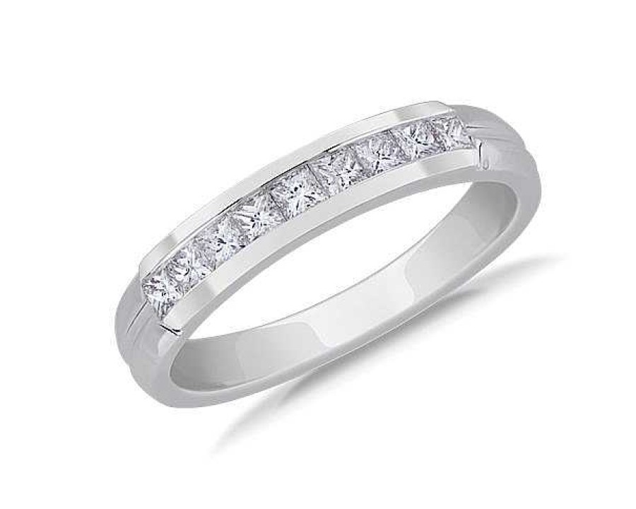 Men'S Rings | Blue Nile Channel Set Princess Cut Diamond Men'S Wedding Ring In 14K White Gold (5/8 Ct. Tw.)