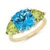 Rings | Blue Nile Cushion Swiss Blue Topaz And Peridot Trillion Ring In 14K Yellow Gold