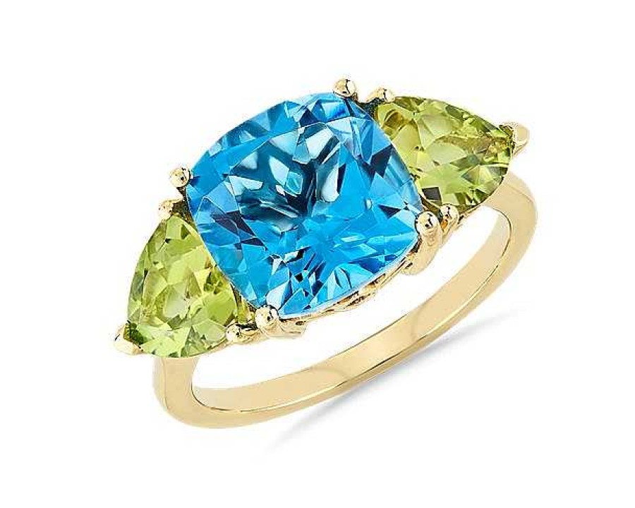 Rings | Blue Nile Cushion Swiss Blue Topaz And Peridot Trillion Ring In 14K Yellow Gold