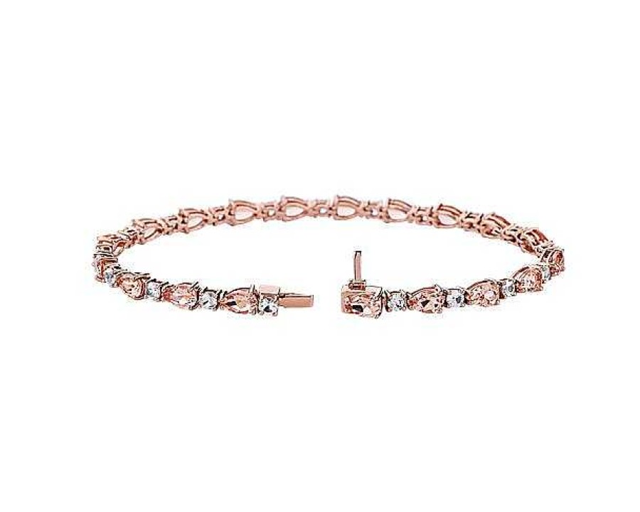 Bracelets | Blue Nile Pear Morganite And White Sapphire Bracelet In 14K Rose Gold