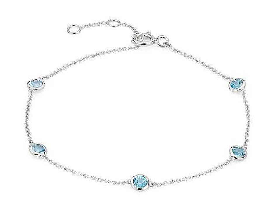 Bracelets | Blue Nile Swiss Topaz Stationed Bezel-Set Bracelet In 14K White Gold (3Mm)