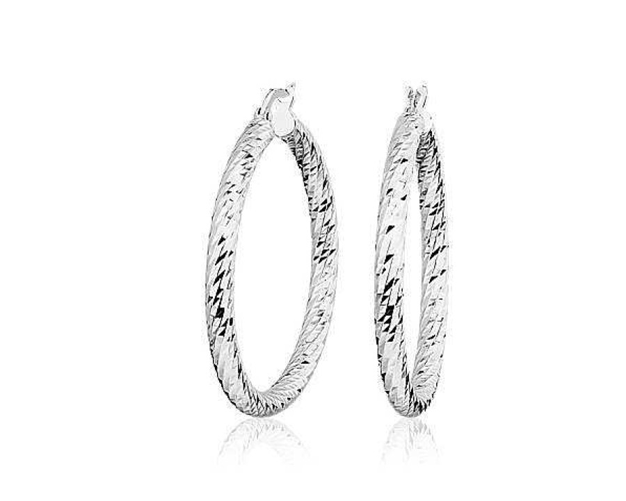 Earrings | Blue Nile Large Shimmer Cut Hoop Earrings In 14K White Gold