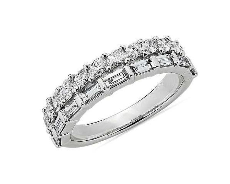 Rings | Blue Nile Double Row Marquise And Baguette Cut Diamond Fashion Ring In 14K White Gold (1 Ct. Tw.)