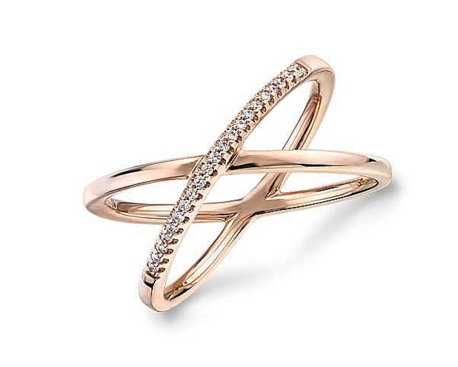 Rings | Blue Nile Delicate Pav Diamond Crossover Fashion Ring In 14K Rose Gold (1/10 Ct. Tw.)