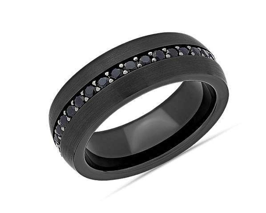 Rings | Blue Nile Deep Blue Sapphire Eternity Wedding Ring In Tungsten (8 Mm)