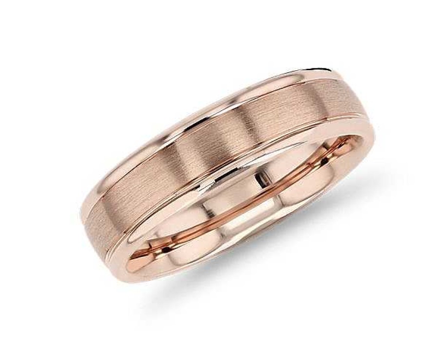 Men'S Rings | Blue Nile Brushed Inlay Wedding Ring In 18K Rose Gold (6Mm)