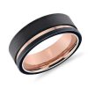 Men'S Rings | Blue Nile Asymmetrical Black & Rose Engraved Wedding Ring In Tungsten (8Mm)