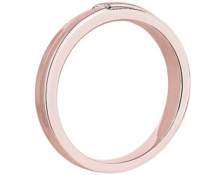 Men'S Rings | Blue Nile Men'S Princess-Cut Solitaire Diamond Step Ring In 14K Rose Gold (.06 Ct. Tw.)