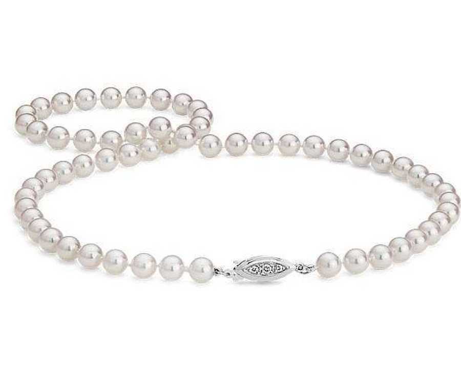 Necklaces | Blue Nile 16" Premier Akoya Cultured Pearl Strand Necklace With Diamond Clasp In 18K White Gold (6.5-7.0Mm)