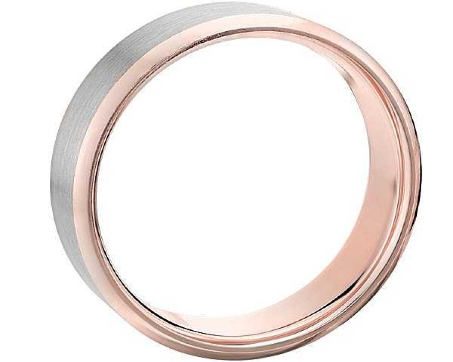 Men'S Rings | Blue Nile Brushed Beveled Edge Wedding Ring In 14K White And Rose Gold (7Mm)