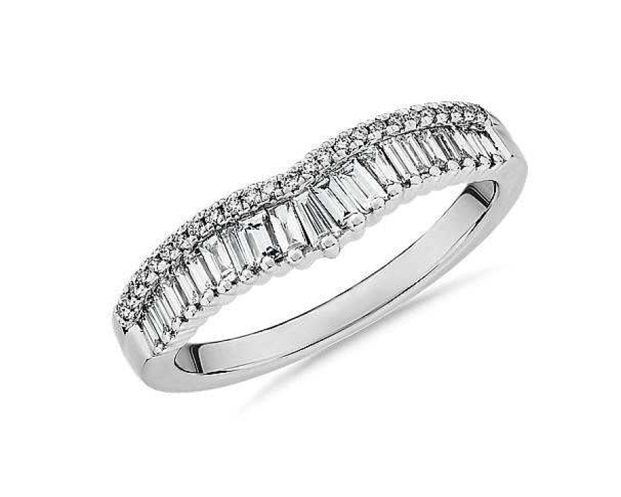 Rings | Blue Nile Zac Zac Posen Baguette & Pav Diamond Crown Curved Wedding Ring In 14K White Gold (4 Mm, 3/8 Ct. Tw.)