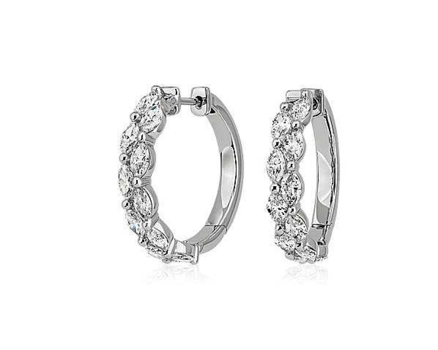 Earrings | Blue Nile 11-Stone Marquise Diamond Hoop Earrings In 14K White Gold (2 1/5 Ct. Tw.)