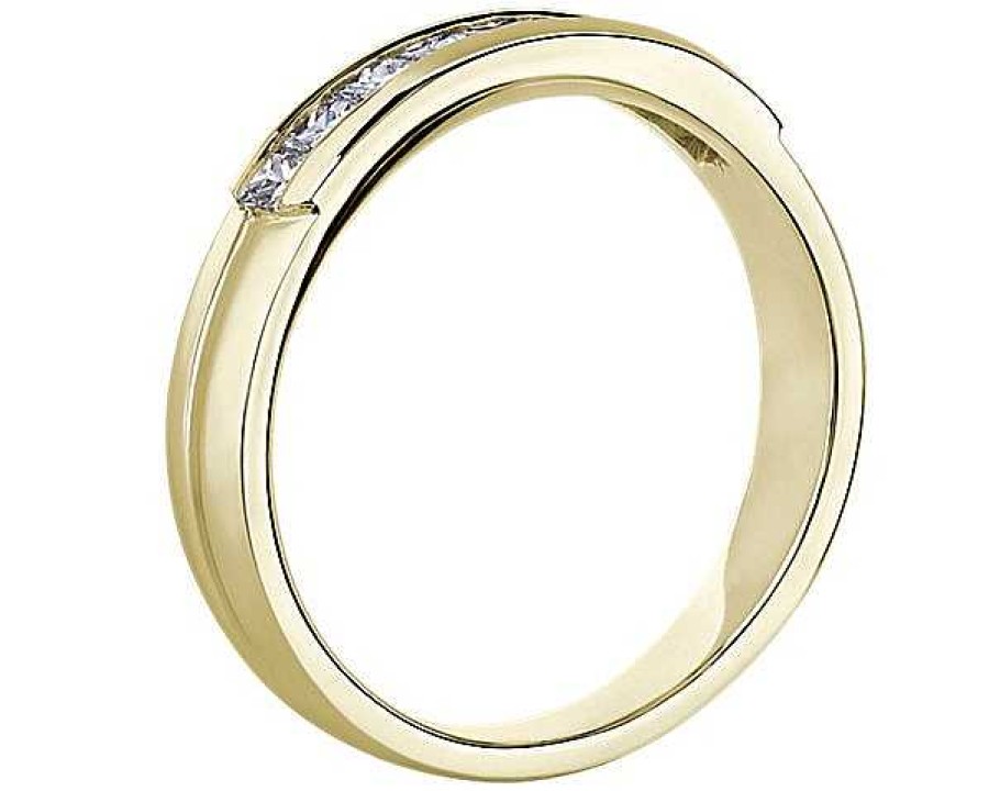 Men'S Rings | Blue Nile Channel Set Princess Cut Diamond Men'S Wedding Ring In 14K Yellow Gold (5/8 Ct. Tw.)