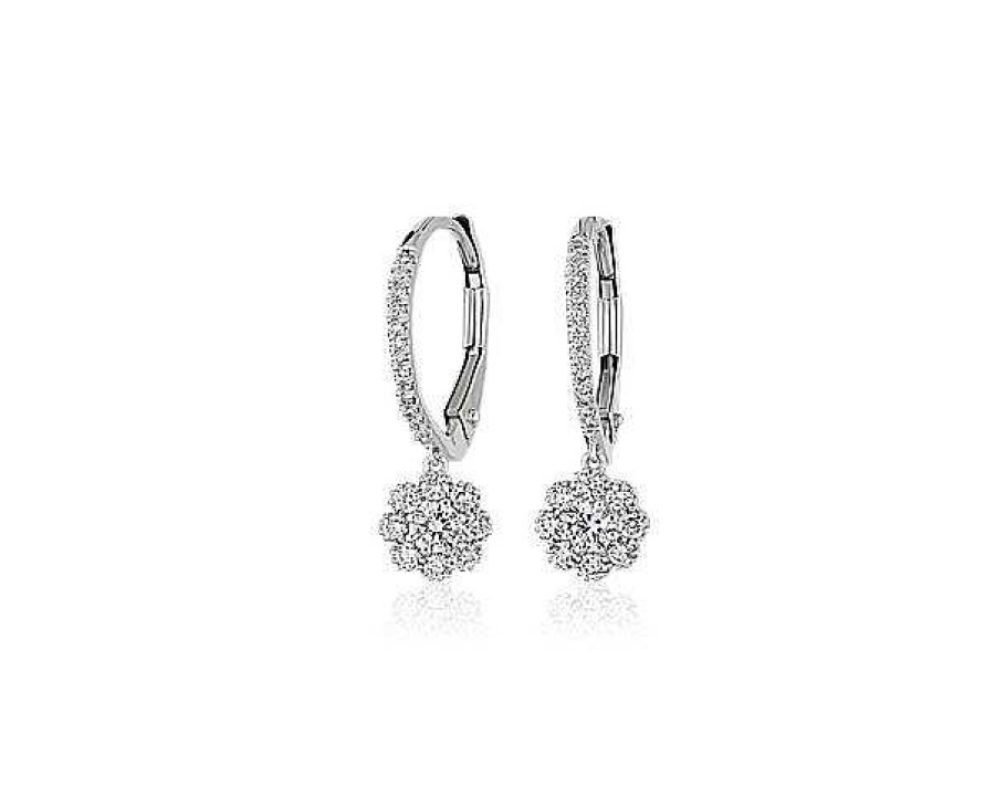 Earrings | Blue Nile Floral Milgrain Diamond Drop Earrings In 14K White Gold (1/2 Ct. Tw.)