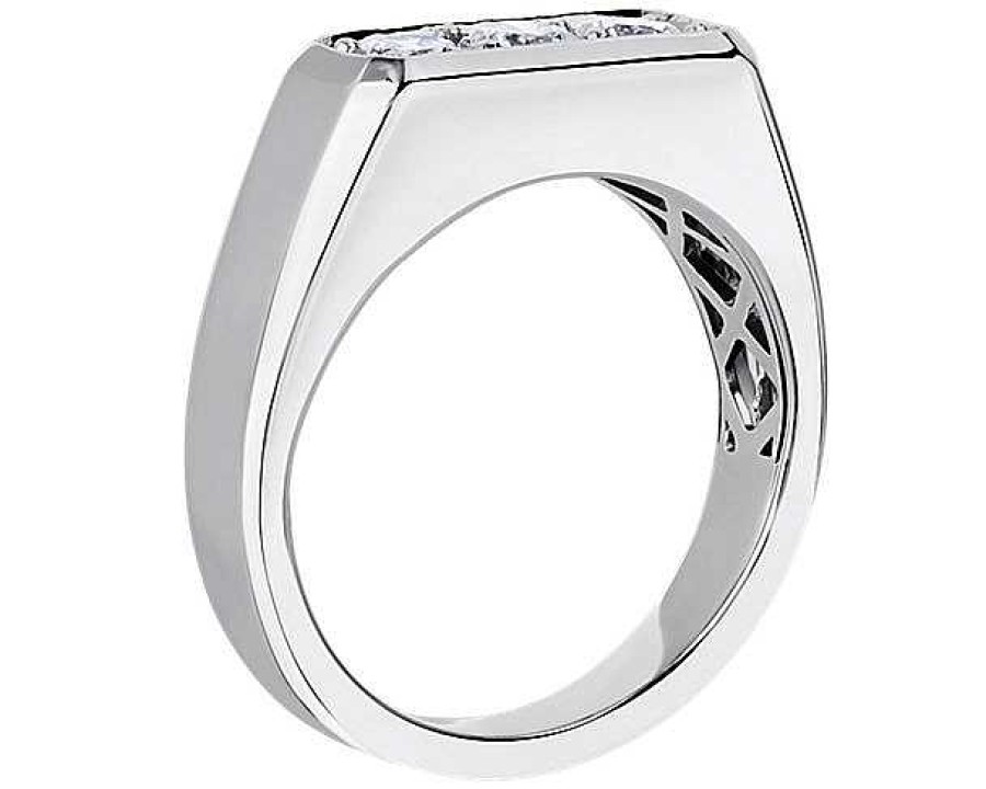 Men'S Rings | Blue Nile Men'S Trio Diamond Band In 14K White Gold (3.5 Mm, 1 Ct. Tw.)