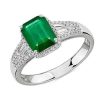 Rings | Blue Nile Emerald Ring With Diamond Baguette Accents In 14K White Gold