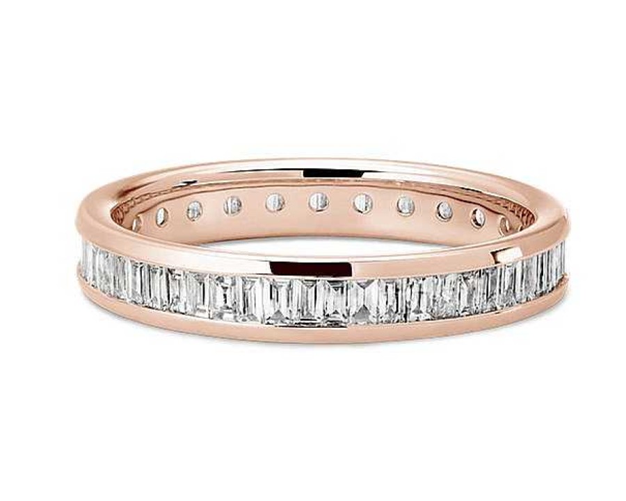 Women'S Rings | Blue Nile Channel Set Baguette Cut Diamond Eternity Ring In 18K Rose Gold (1 Ct. Tw.)