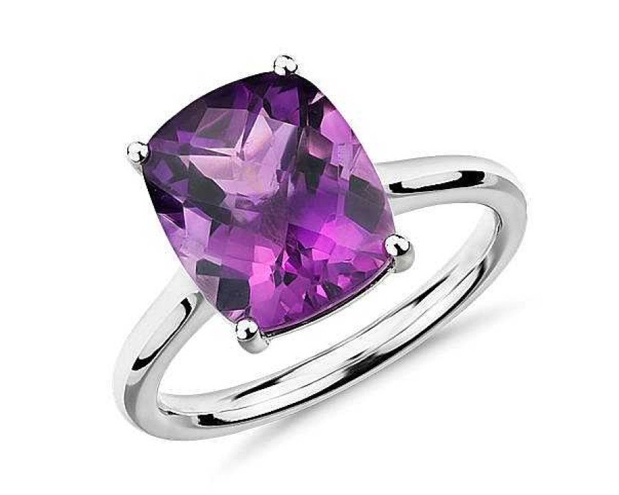 Rings | Blue Nile Amethyst Cushion Cocktail Ring In 14K White Gold (11X9Mm)