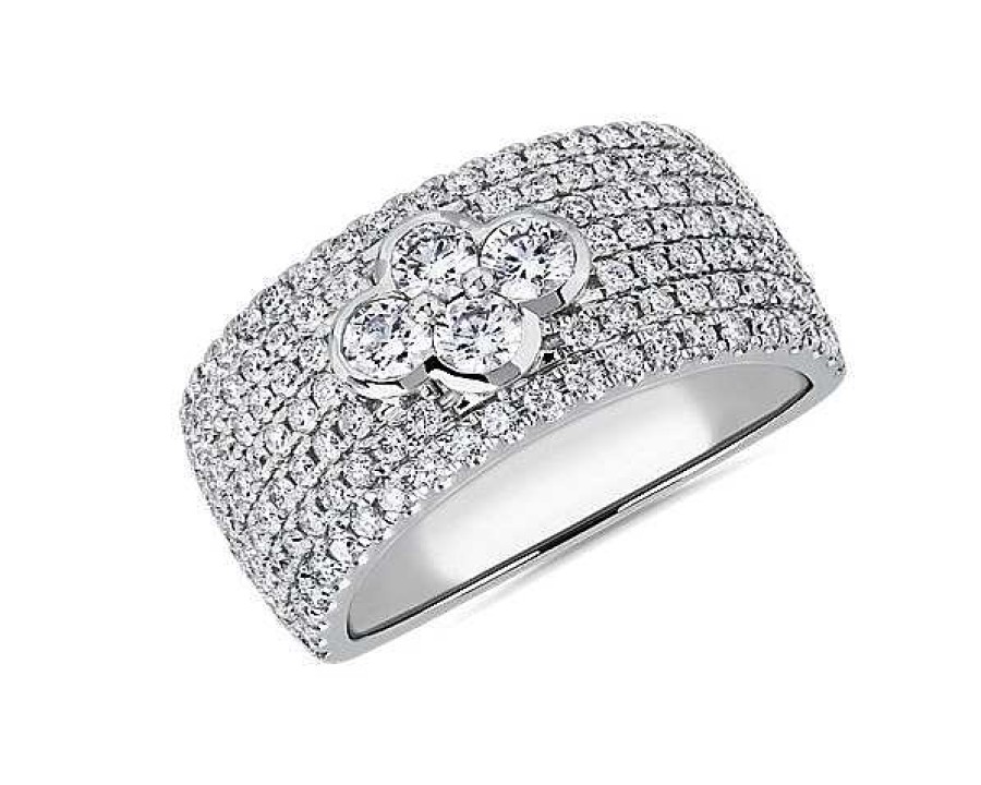 Rings | Blue Nile Wide Pav Fleur Diamond Ring In 14K White Gold (1 1/4 Ct. Tw.)