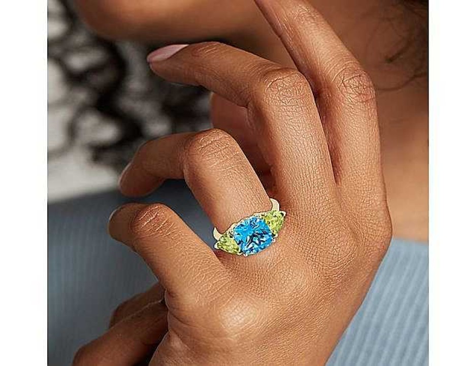 Rings | Blue Nile Cushion Swiss Blue Topaz And Peridot Trillion Ring In 14K Yellow Gold