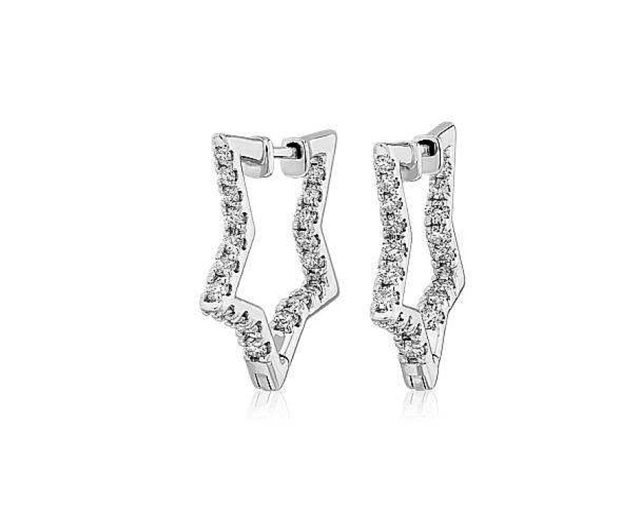 Earrings | Blue Nile Diamond Star Shape Hoop Earrings In 14K White Gold (1 1/4 Ct. Tw.)