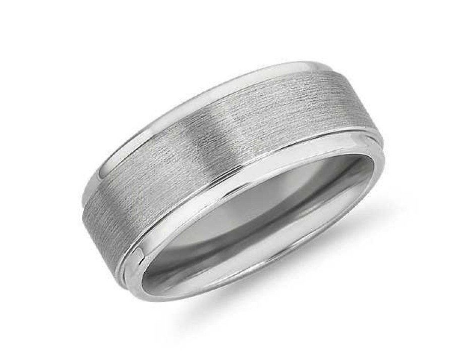 Men'S Rings | Blue Nile Brushed And Polished Comfort Fit Wedding Ring In White Tungsten Carbide (9Mm)