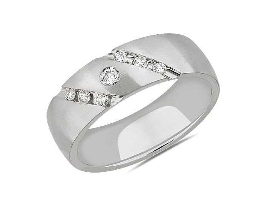 Men'S Rings | Blue Nile Diagonal Diamond Highlight Wedding Ring In Platinum (7 Mm, 1/4 Ct. Tw.)