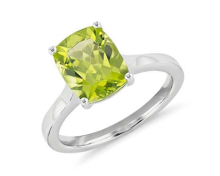 Rings | Blue Nile Peridot Cushion Cocktail Ring In 14K White Gold (10X8Mm)