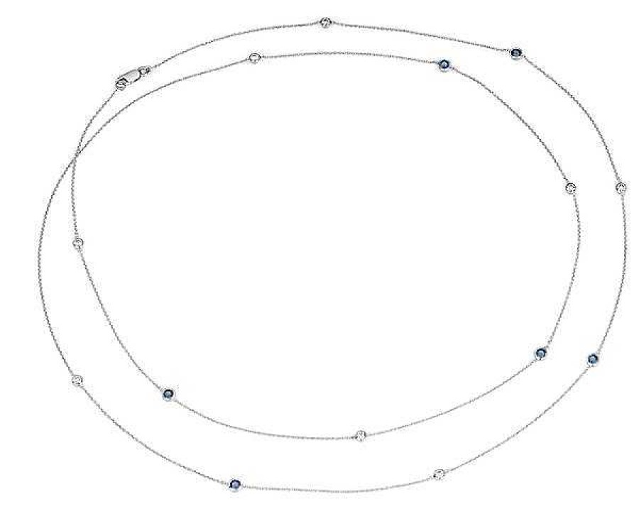 Necklaces | Blue Nile Petite Stationed Sapphire And Diamond Necklace In 14K White Gold (36")