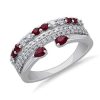 Rings | Blue Nile 3-Row Stacked Ruby Open Pear And Pav Diamond Ring In 14K White Gold (3/8 Ct. Tw.)