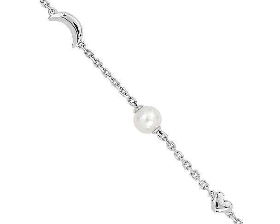 Bracelets | Blue Nile 7.25" Pearl, Moon, And Heart Charm Bracelet In Sterling Silver