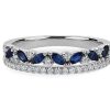 Rings | Blue Nile Two Row Diagonal Blue Sapphire Marquise And Pave Diamond Band In 14K White Gold