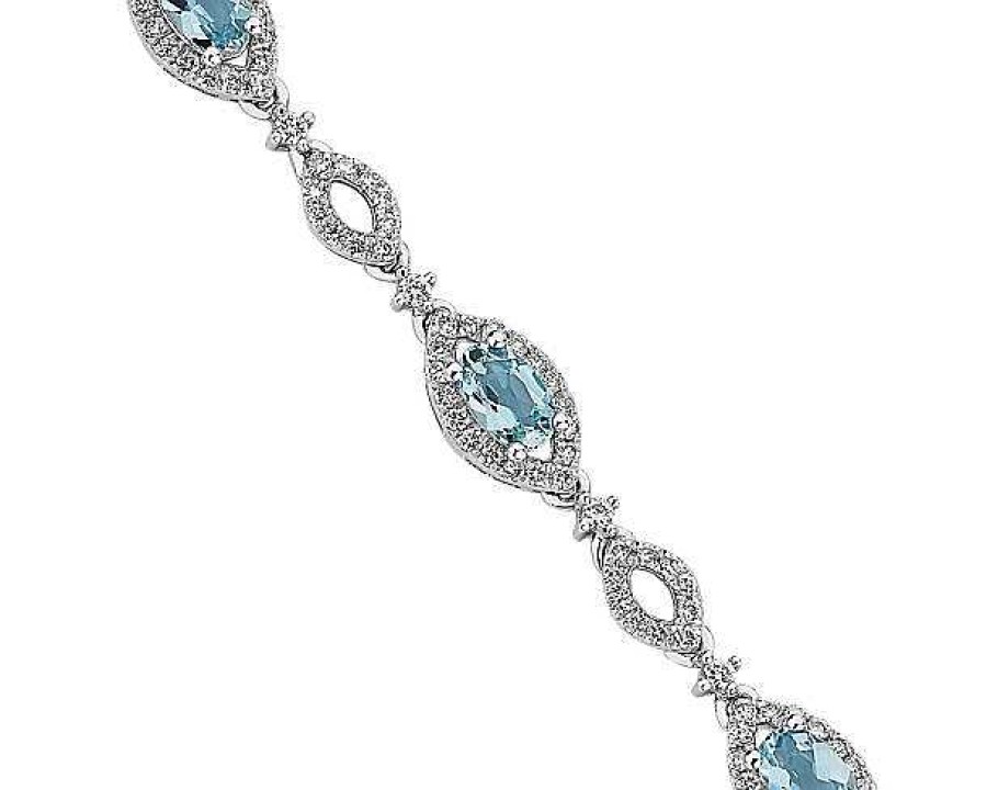 Bracelets | Blue Nile Oval Aquamarine And Round Diamond Bracelet In 14K White Gold (5X3Mm)