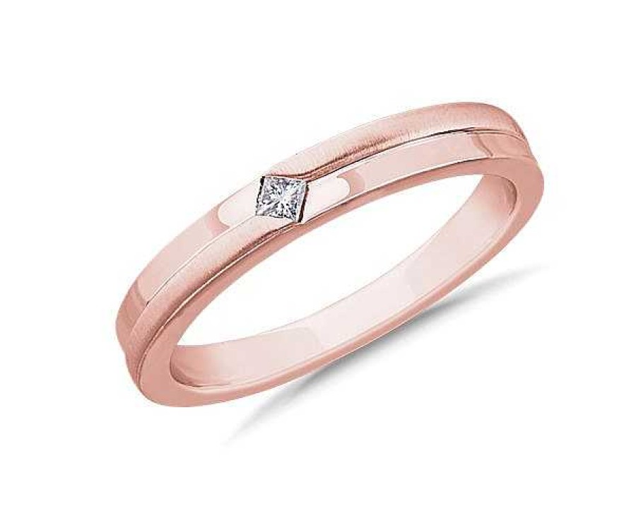 Men'S Rings | Blue Nile Men'S Princess-Cut Solitaire Diamond Step Ring In 14K Rose Gold (.06 Ct. Tw.)