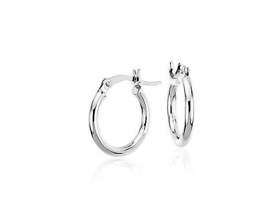 Earrings | Blue Nile Small Hoop Earrings In 14K White Gold (2 X 15 Mm)